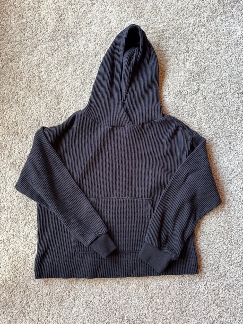 GAP Women's Black Hooded Waffle-Knit Hoodie